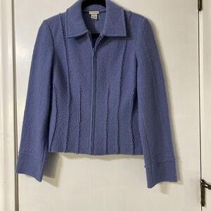 Mythology Womens Size M Blue  100% wool sweater/jacket Cardigan Full  Zipper